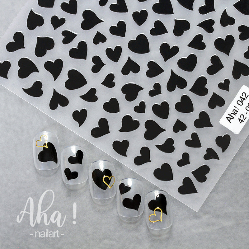 Hollow Love Heart Nail Art Stickers Adhesive 3D Decals Aha - Nail MAD