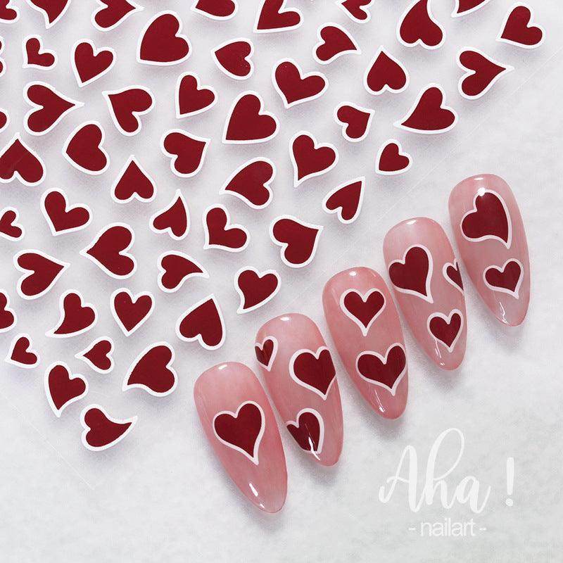 Hollow Love Heart Nail Art Stickers Adhesive 3D Decals Aha - Nail MAD