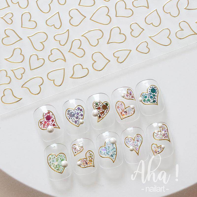 Hollow Love Heart Nail Art Stickers Adhesive 3D Decals Aha - Nail MAD