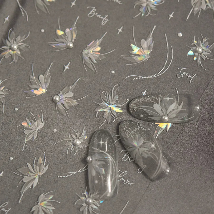 3D Aurora Flower Nail Stickers - Ultra Thin Blooming Flower Decals to3799