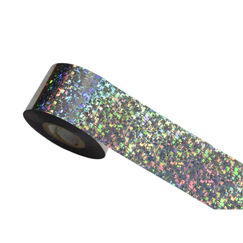 100m Pixel Holographic Silver Mosaic Shattered Glass Nail Foil 847