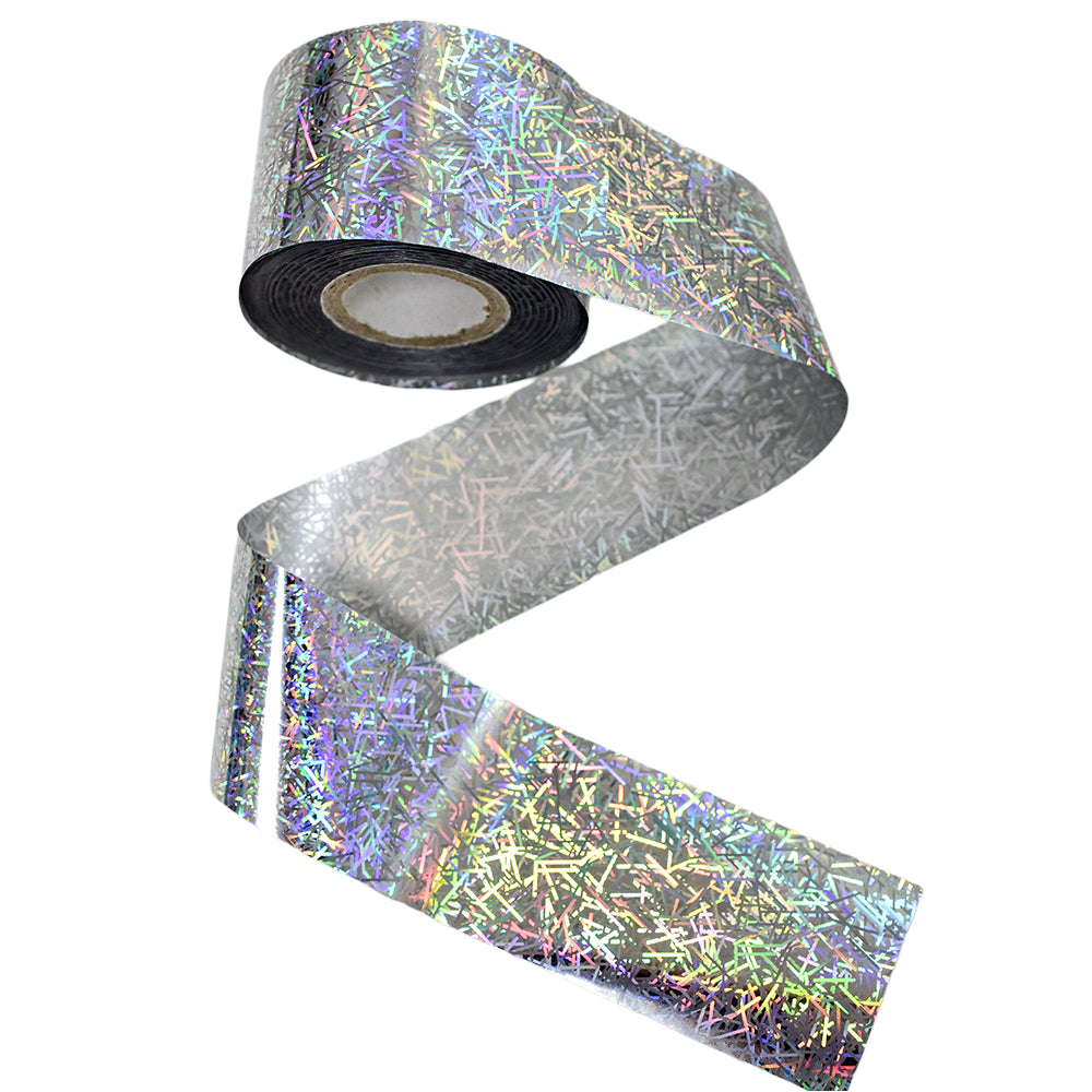 120m Holographic Tinsel Nail Foil - Silver Confetti Party Nail Art Transfer Roll 2005