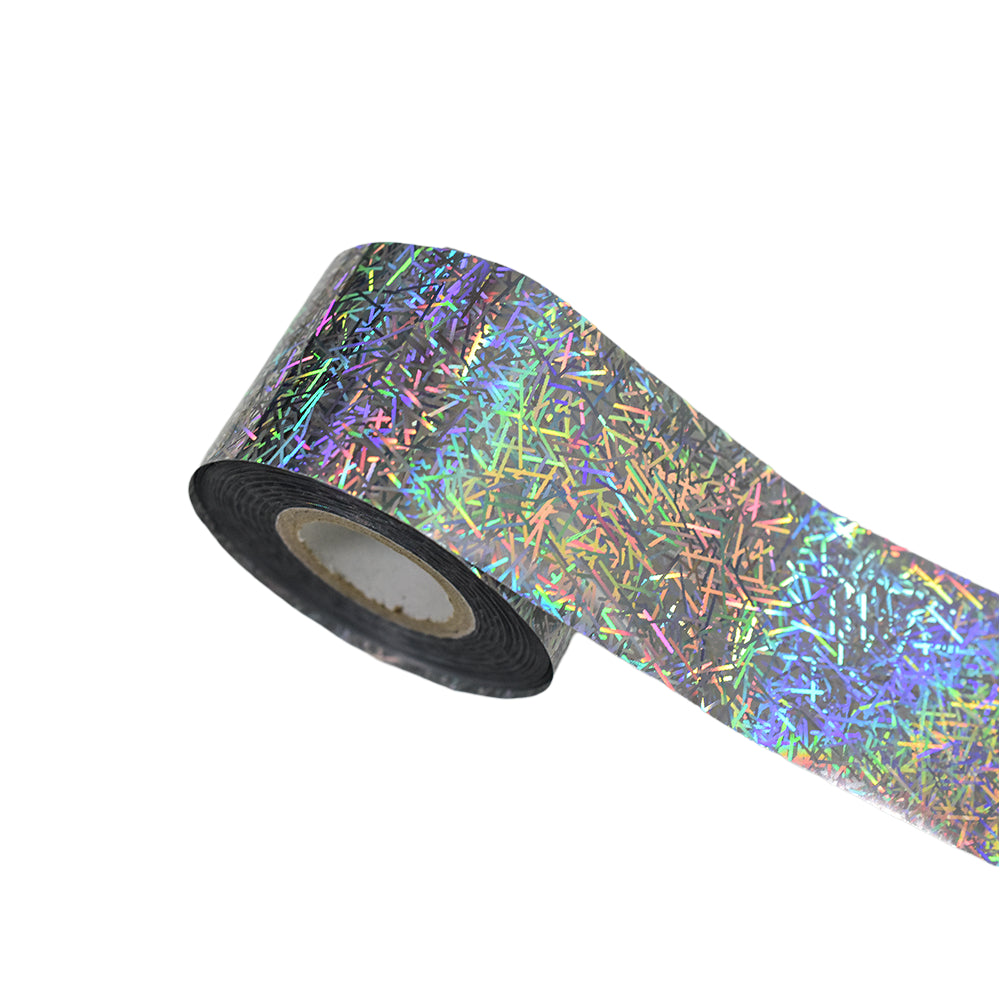 120m Holographic Tinsel Nail Foil - Silver Confetti Party Nail Art Transfer Roll 2005