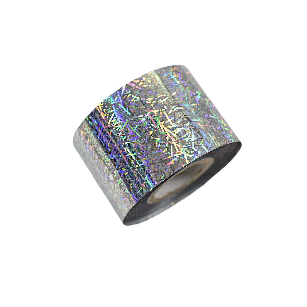120m Holographic Tinsel Nail Foil - Silver Confetti Party Nail Art Transfer Roll 2005