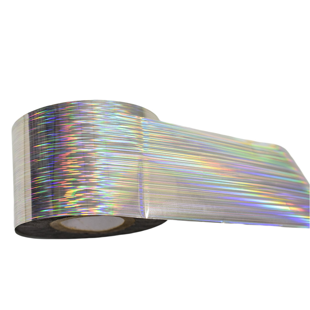 120m Linear Holographic Stripe Nail Foil | Laser Silver Futuristic Nail Transfers 2028