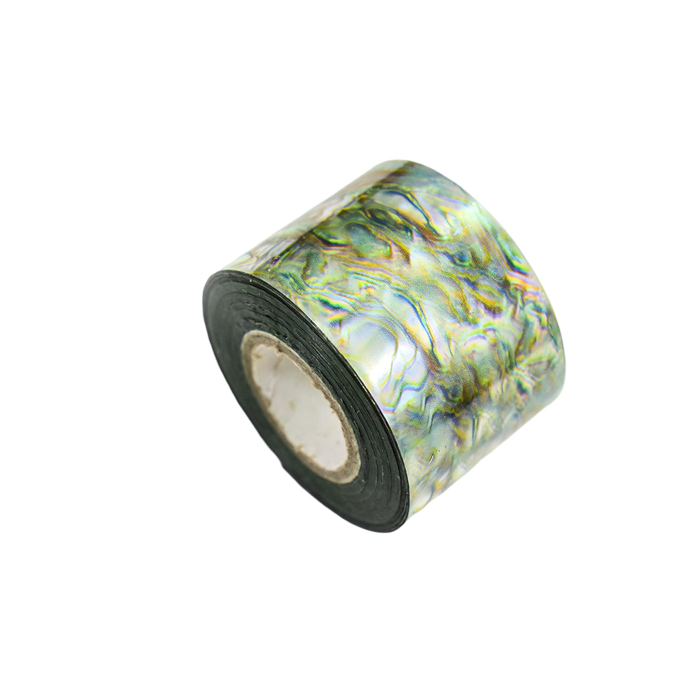 120m Wavy Liquid Marble Nail Foil | Iridescent Green & Gold Abstract Transfers Foil 04