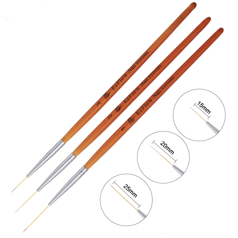 15/20/25mm 3pcs Nail Art Liner Brush Ultra Fine Brush Painting Drawing Pen Manicure Tool