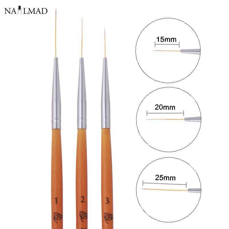 15/20/25mm 3pcs Nail Art Liner Brush Ultra Fine Brush Painting Drawing Pen Manicure Tool - Nail MAD