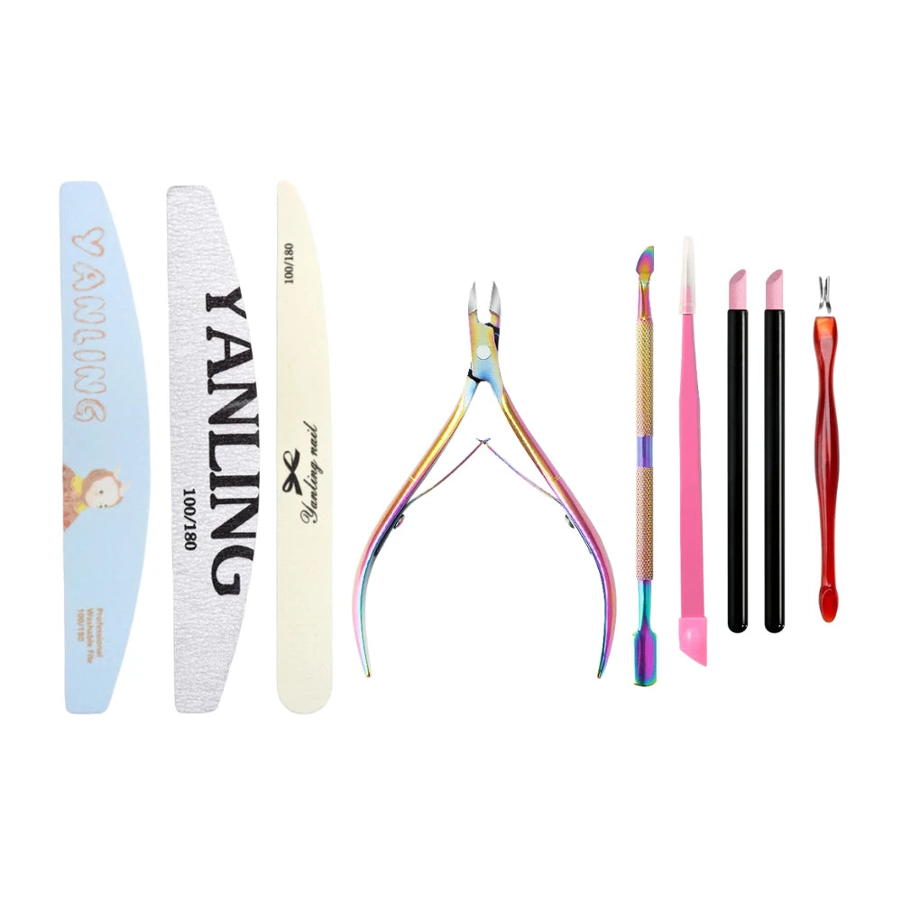 Professional Manicure Prep Tool Kit | Rainbow Stainless Steel Set (9-Piece)