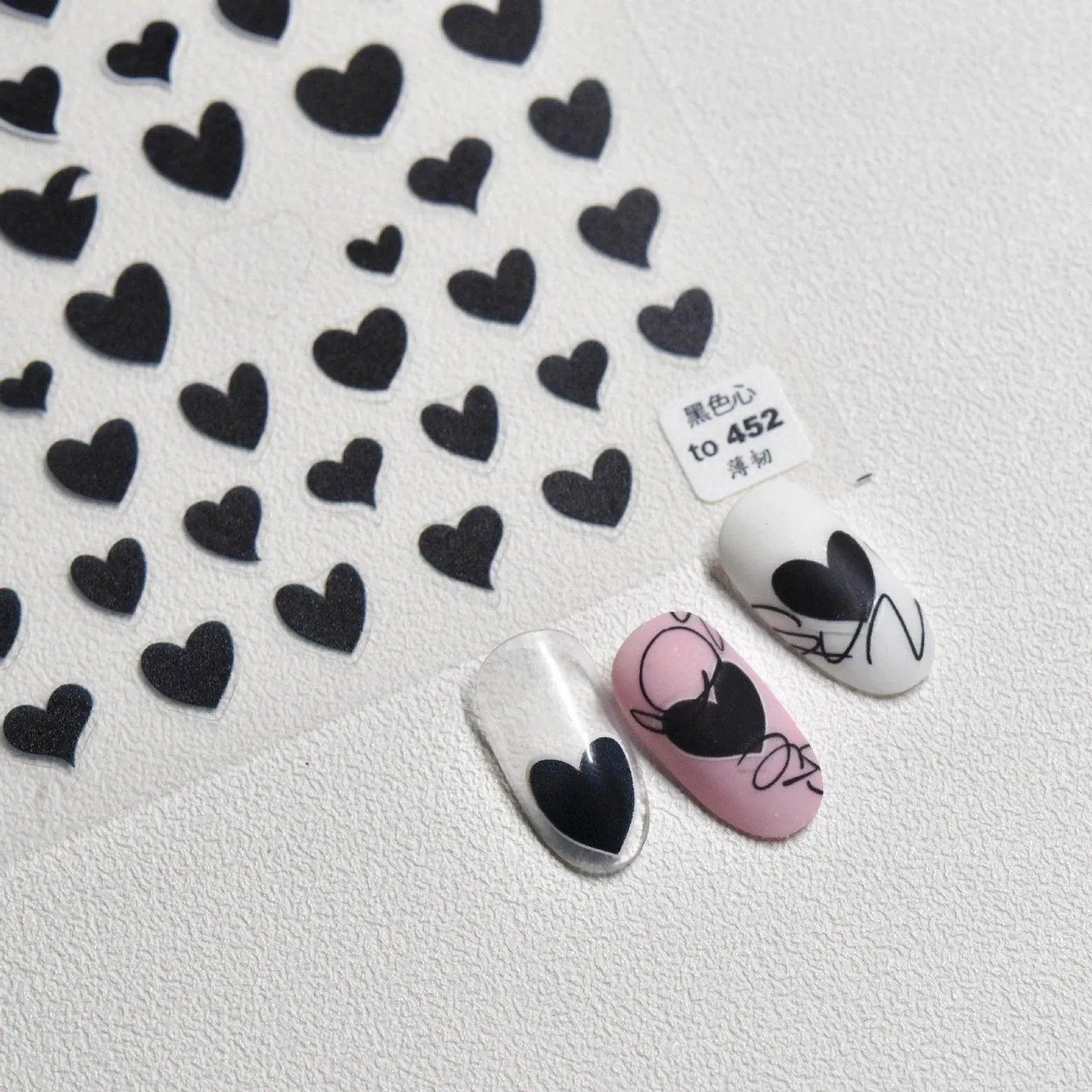 Colorful Love Heart Nail Art Stickers Valentines Black Hearts Sticker Decals to2009