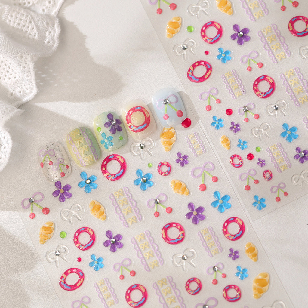 Kawaii Coquette Bow & Cherry 3D Nail Stickers 358
