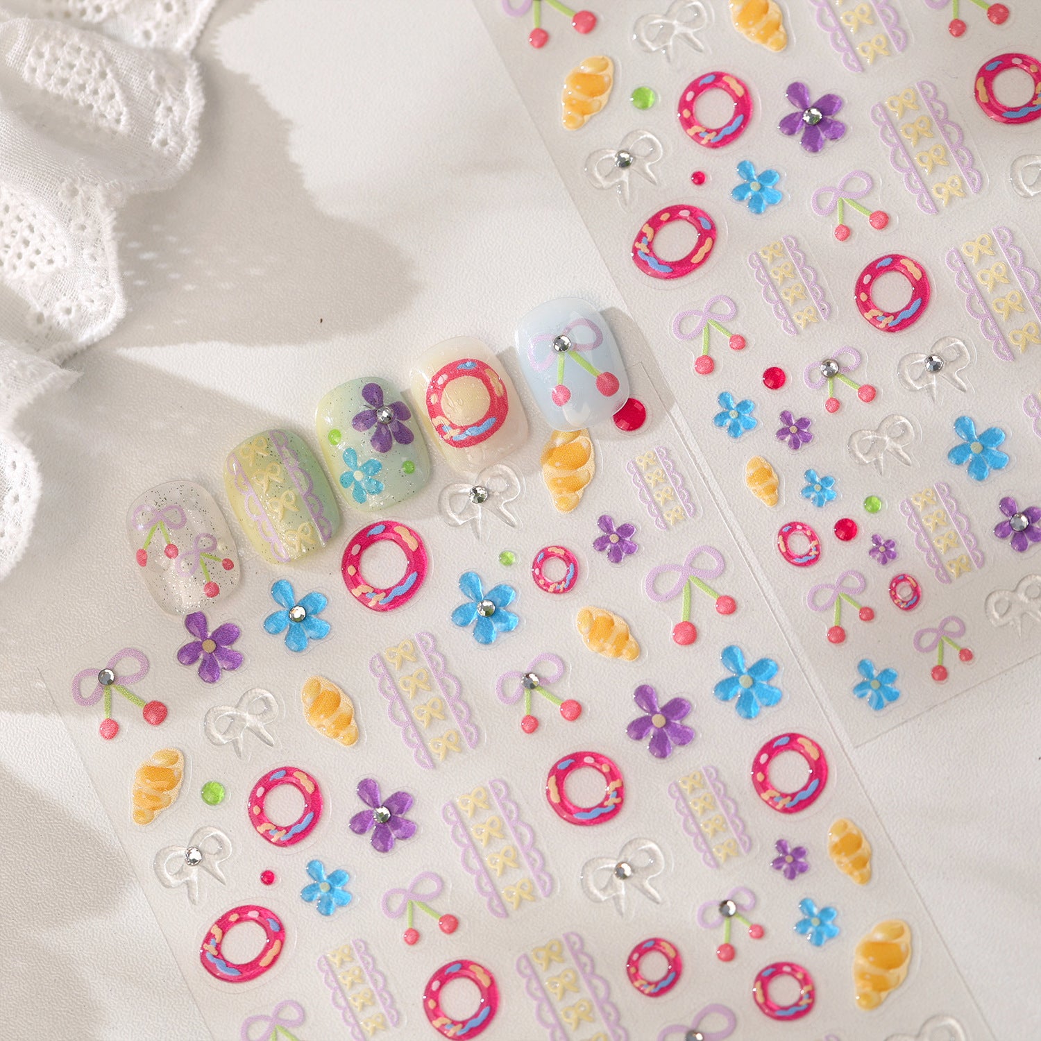 Kawaii Coquette Bow & Cherry 3D Nail Stickers 358