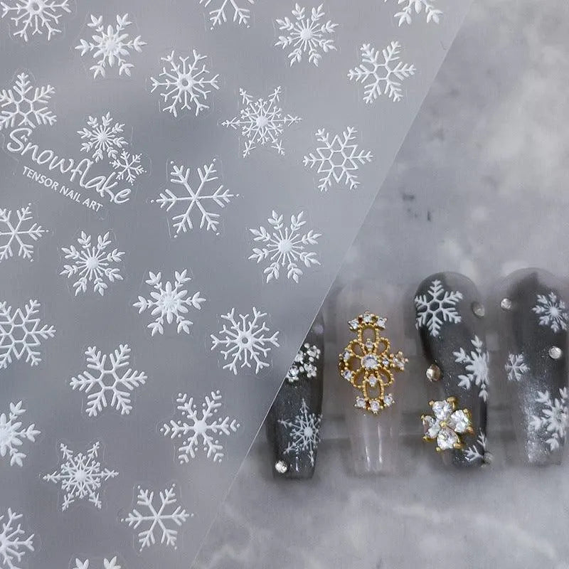 5D Snowflake Nail Stickers White Snow Decals For Winter TS1939