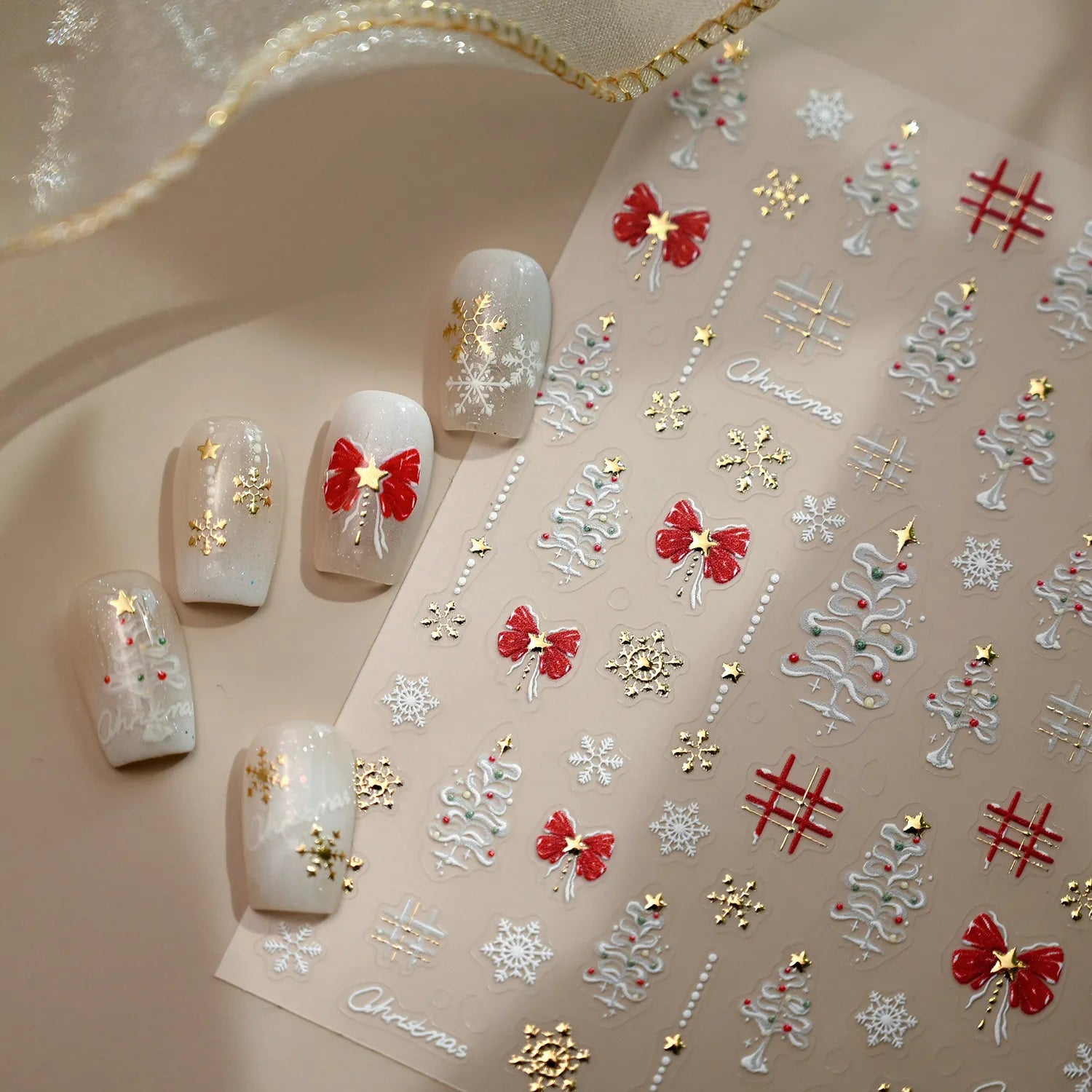 Christmas Nail Stickers | Xmas Tree & Bow Nail Art Decals M819