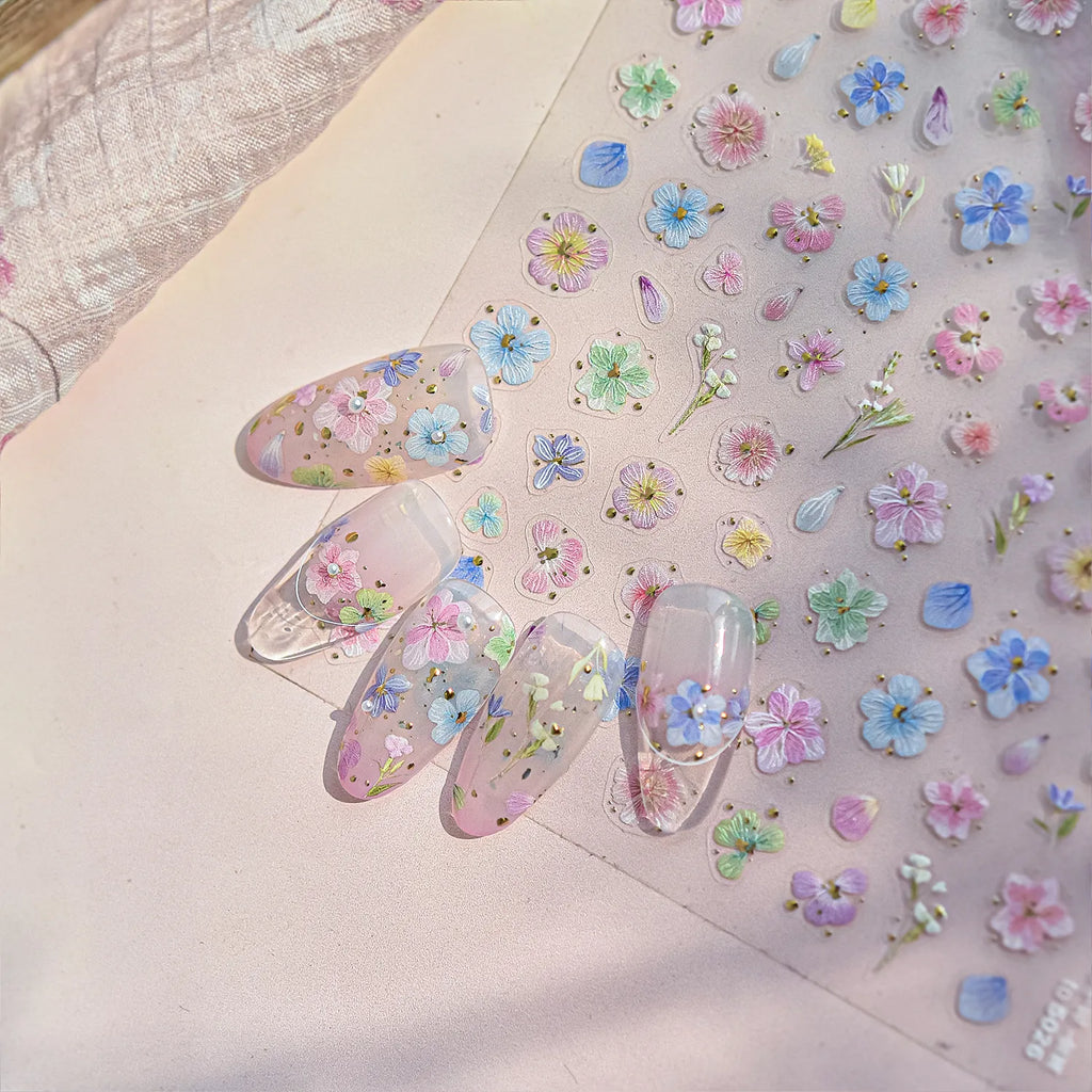 Mini Dried Flower Nail Stickers Wild Pressed Floral Sticker Decals to4026