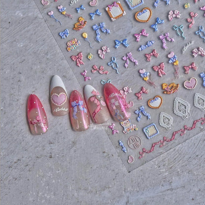 Colorful Bow-knot Nail Art Stickers Adhesive Embossed Bow Sticker Decals to2817