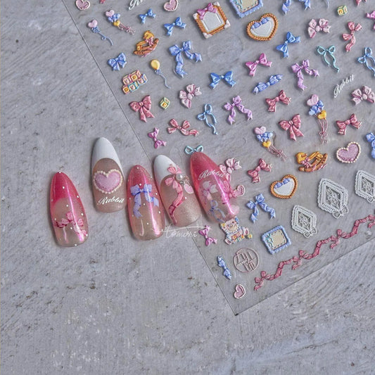 Colorful Bow-knot Nail Art Stickers Adhesive Embossed Bow Sticker Decals to2817