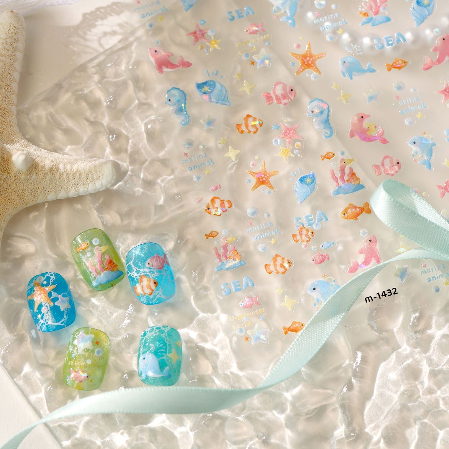 Summer Beach Flamingo Nail Stickers - Cute Mermaidcore Sea Animal Decals 1432