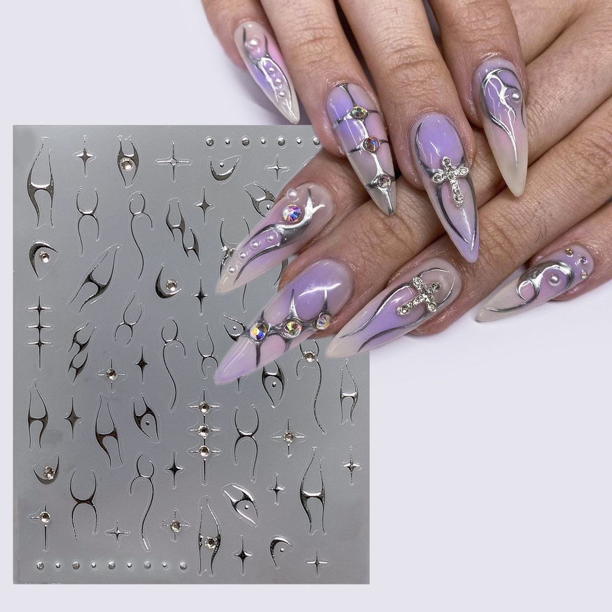 Metal Nail Art Stickers Adhesive Slider Embossed Laser Flame Sticker Decals TL075