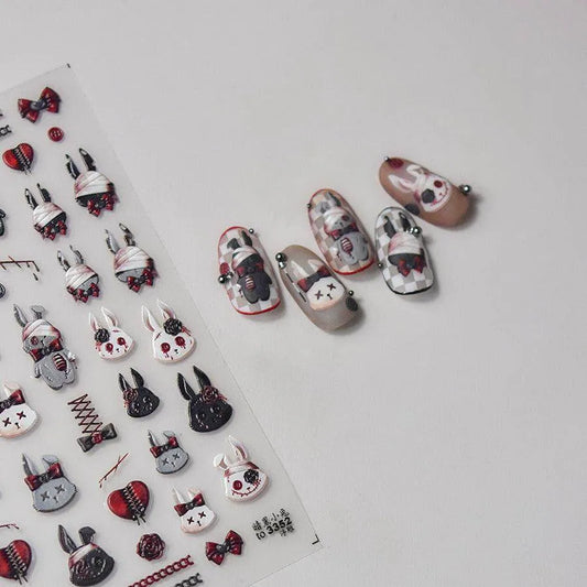 Bandage Rabbit Nail Art Stickers Adhesive Shoelace Embossed Sticker Decals to3352