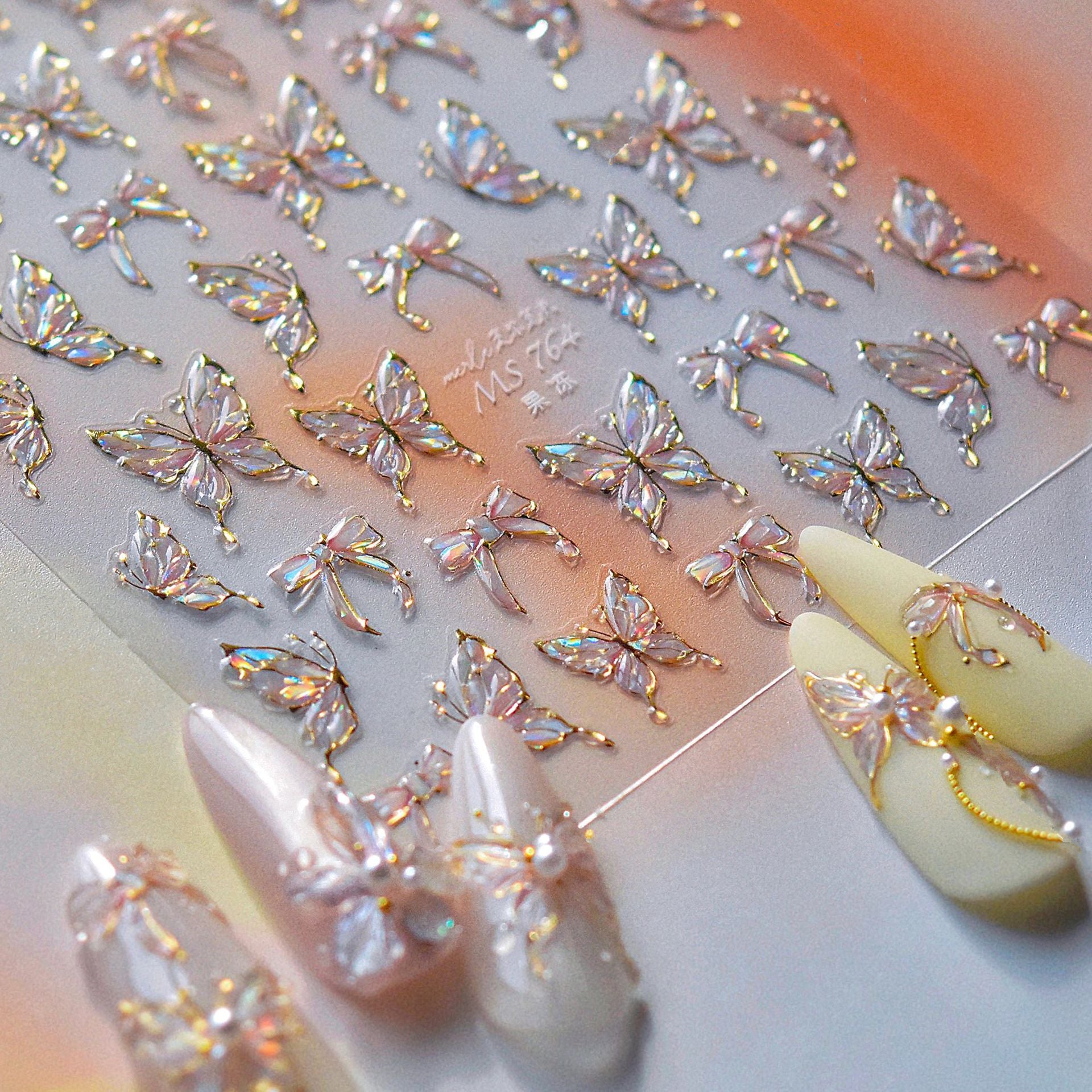 Aurora Light Butterfly Nail Art Sticker 3D Wings Adhesive Decals MS764