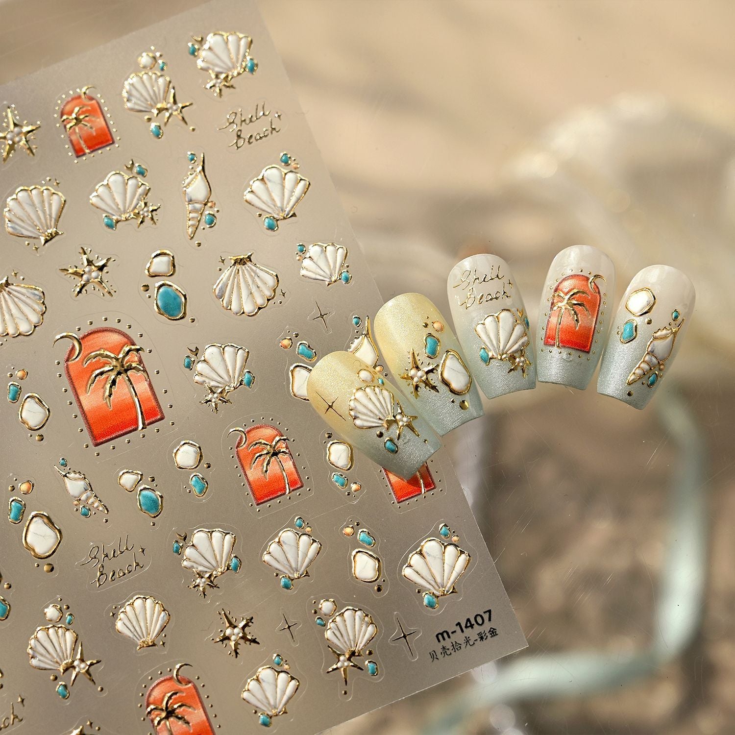 3D Mermaidcore Starfish & Shell Nail Stickers - Pastel Ocean Decals 473