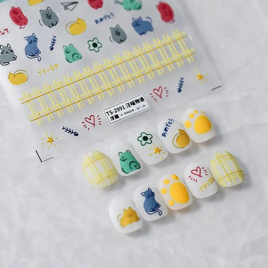 Nail Art Stickers Adhesive Slider Cute Cat Sticker Decals 
