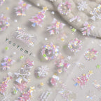 Holographic Christmas Nail Art Stickers - Pink & White Bow Bell Festive Decals to3606