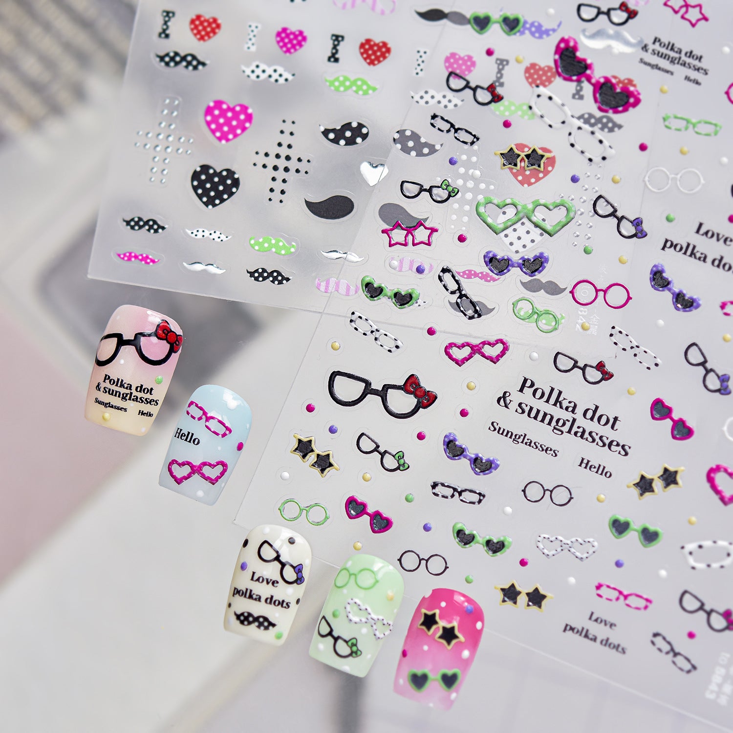 Kawaii Polka Dot Sunglasses 3D Nail Stickers 5843