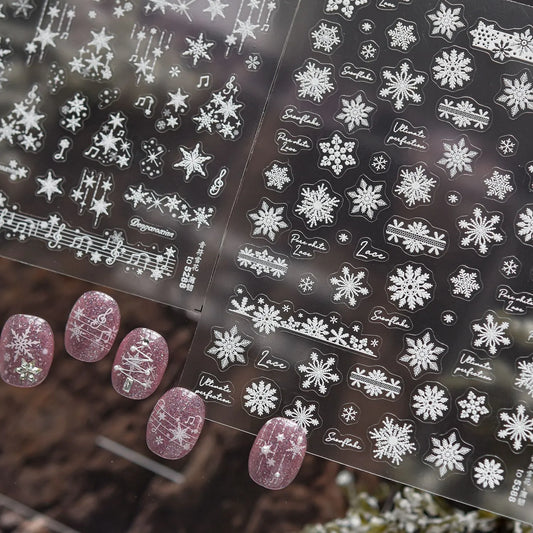 White Snowflake & Star Nail Art Stickers | Music Notes Decals