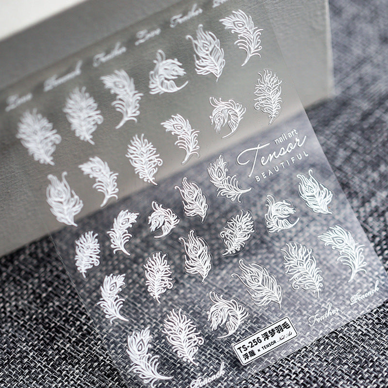 Tensor Nail Art Stickers Feather Embossed Sticker Decals - Nail MAD