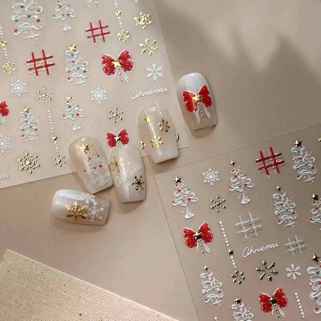 Christmas Nail Stickers | Xmas Tree & Bow Nail Art Decals M819