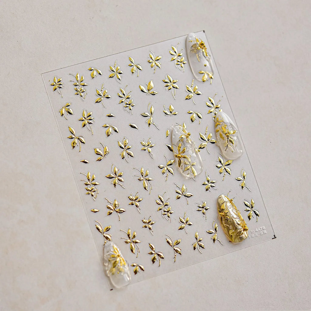 Gold Leaf Nail Art Stickers Metal Effect Adhesive Embossed Sticker Decals to4478