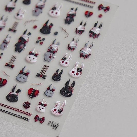 Bandage Rabbit Nail Art Stickers Adhesive Shoelace Embossed Sticker Decals to3352