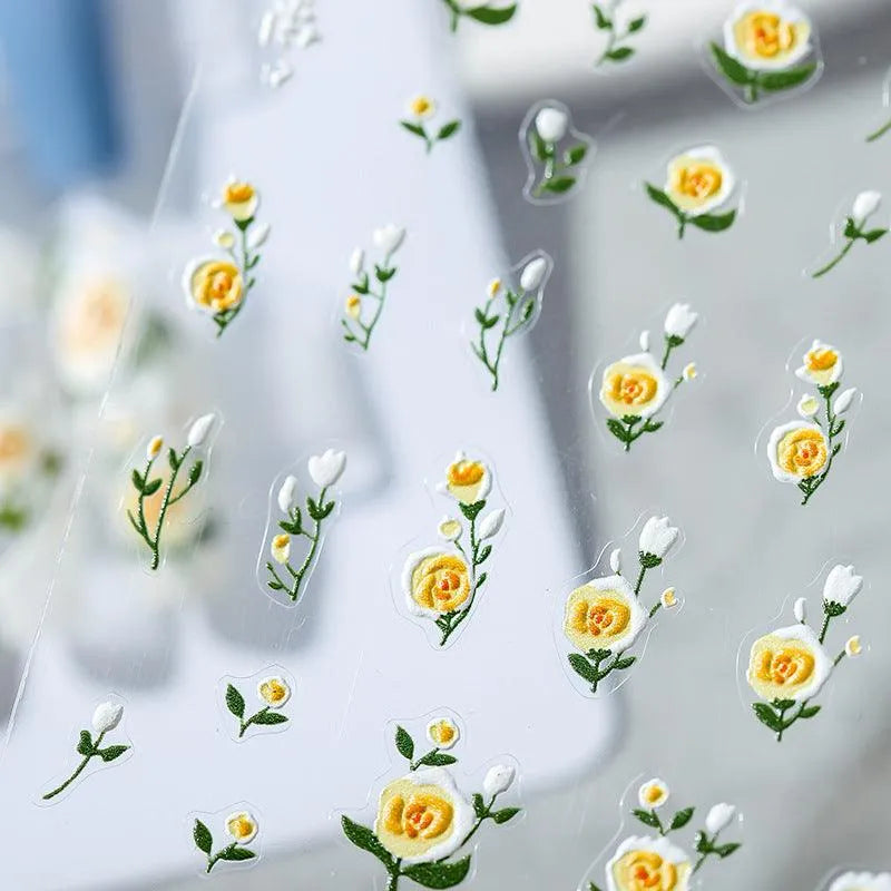Floral Nail Art Stickers Adhesive Embossed Rose Flowers Sticker Decals KX230