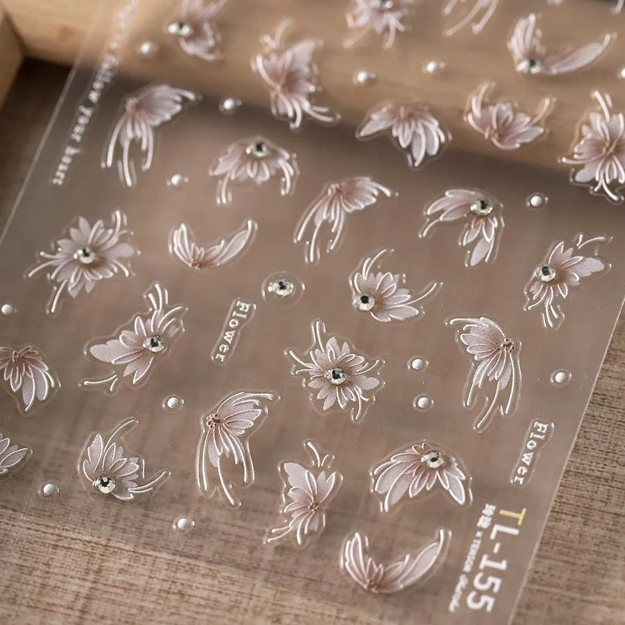 white lily flour decals White Lily Nail Art Stickers Adhesive Embossed Lily Flower with Beads – Nail MAD