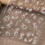 White Lily Nail Art Stickers Adhesive Embossed Lily Flower with Beads Sticker Decals TL154