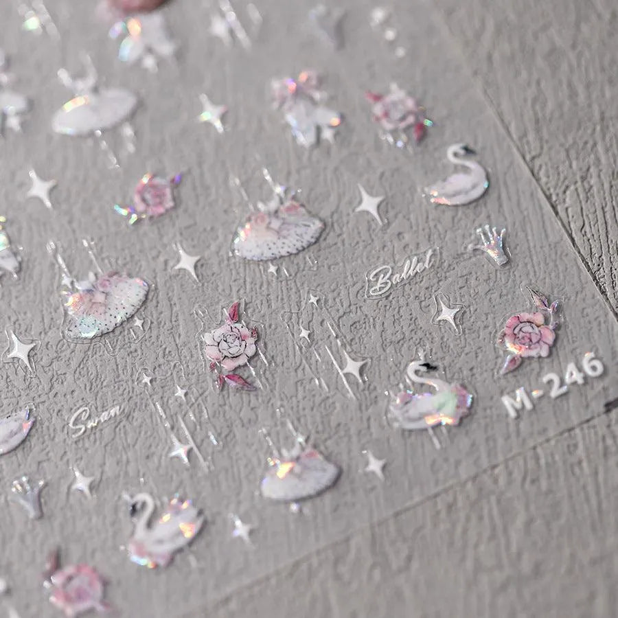 Laser Swan Nail Art Stickers Ballet Bow Adhesive Sticker Decals M245