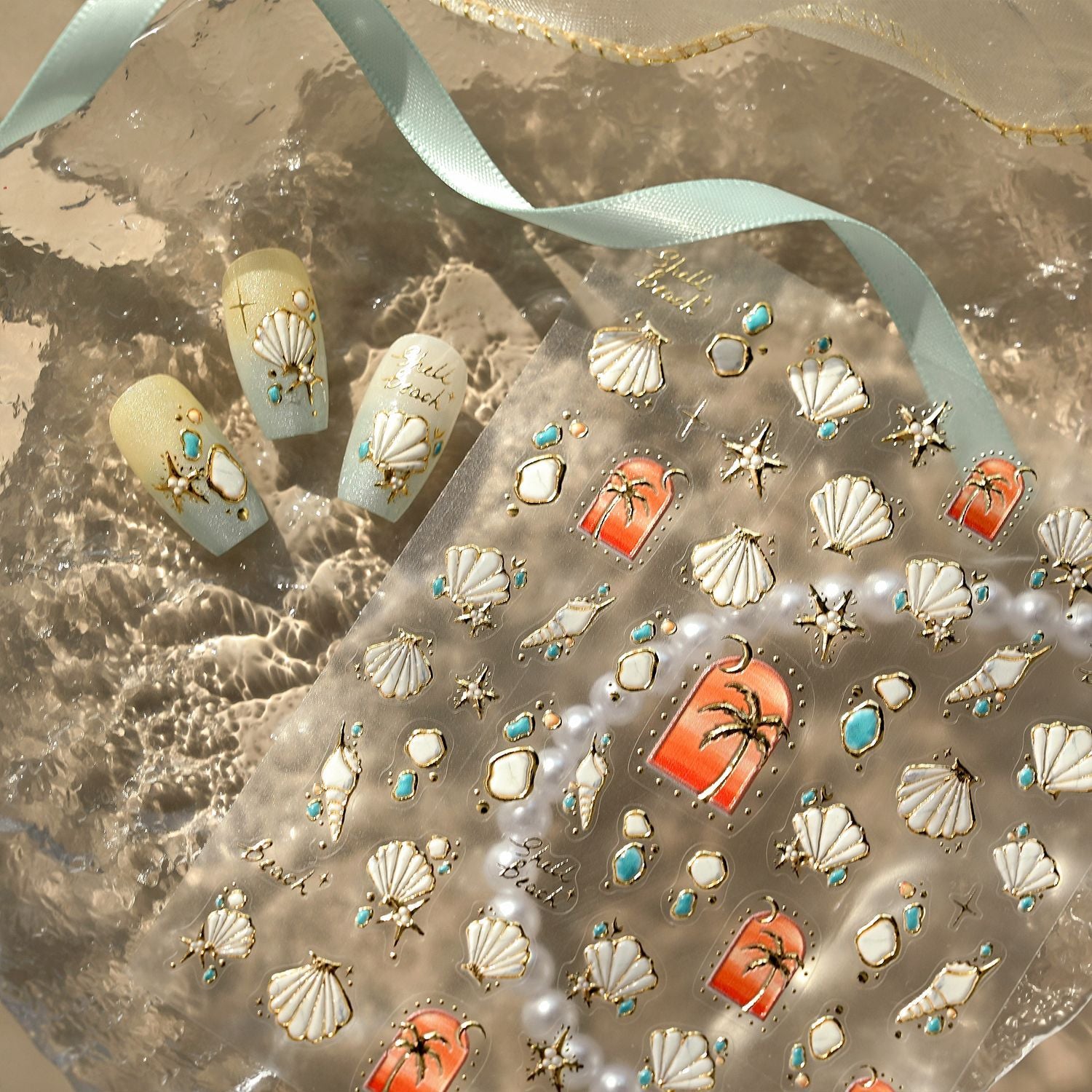 3D Mermaidcore Starfish & Shell Nail Stickers - Pastel Ocean Decals 473