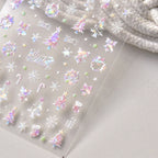 Holographic Christmas Nail Art Stickers - Pink & White Bow Bell Festive Decals to3606