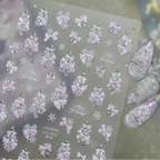 3D Luxury Christmas Nail Stickers - Elegant Bows, Pearls, Snowflakes Series 