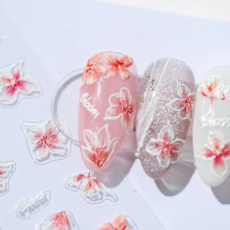 Pink Flowers Nail Art Stickers Adhesive  Peach Blossom Sticker Decals TS1207
