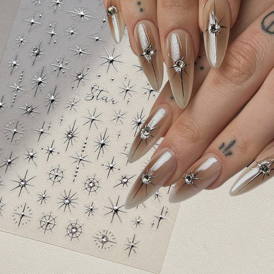 Shiny Star Nail Art Stickers Adhesive Embossed Cross Star with Studs Sticker Decals to3893