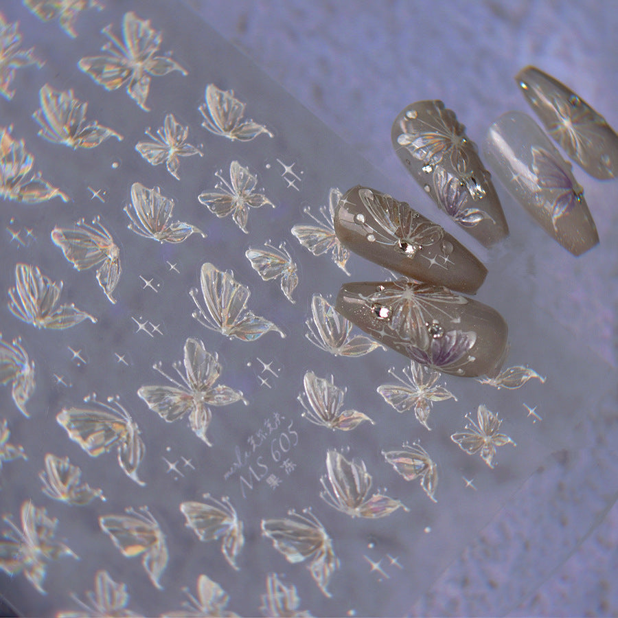 3D Butterfly Nail Stickers - Shimmer Glitter Fairy Wing Nail Art Decals 
