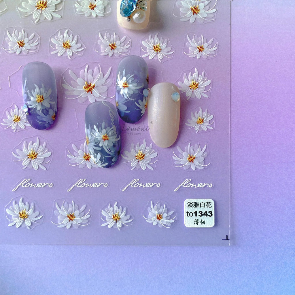 3D Daisy Flower Nail Stickers – Ultra-Thin Nail Art Decals to1343