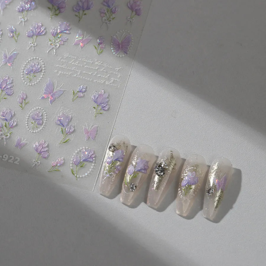 3D Floral & Butterfly Nail Stickers – Jelly Pastel Purple Decals M922