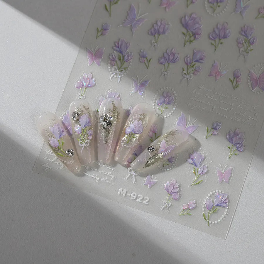 3D Floral & Butterfly Nail Stickers – Jelly Pastel Purple Decals M922