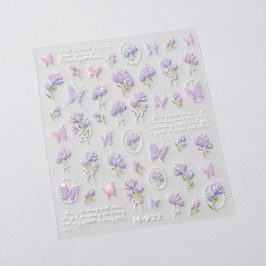 3D Floral & Butterfly Nail Stickers – Jelly Pastel Purple Decals M922