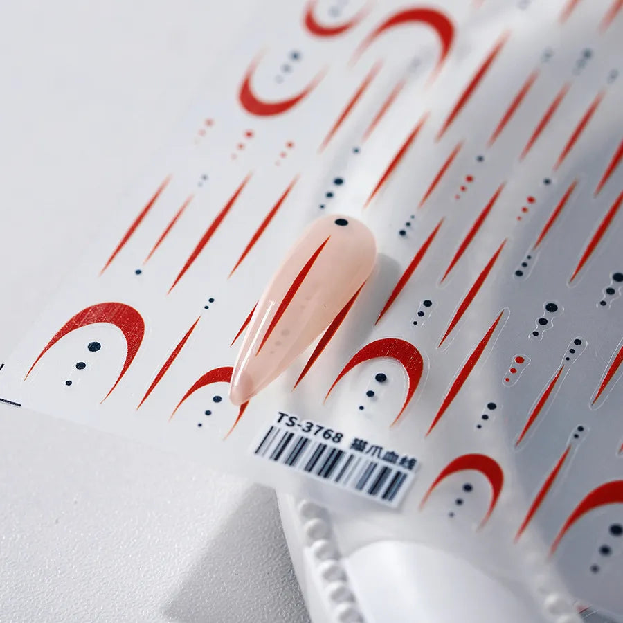 3D French Lines Nail Stickers, Red Line Decals TS3768
