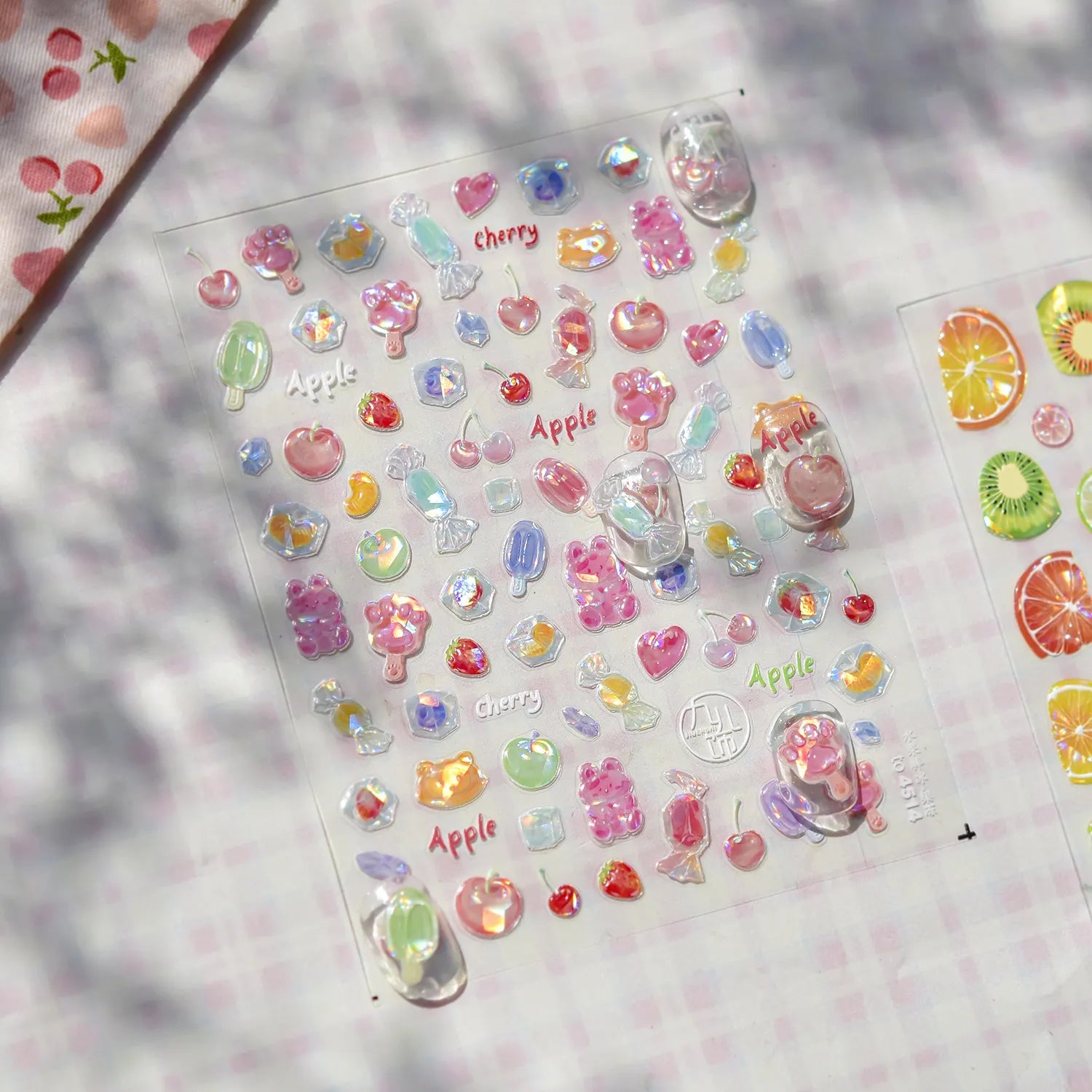 3D Summer Fruit Nail Stickers - Juicy Lemon Orange Embossed Designs Jelly Citrus Slice